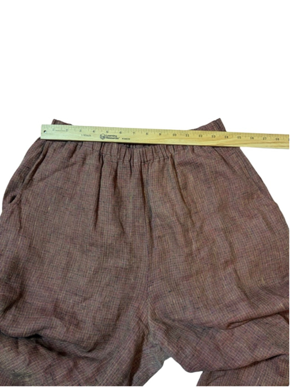 FLAX Linen Wide Leg Pants Lagenlook Boho Earth Tone Pull On Crop Medium - Picture 7 of 10